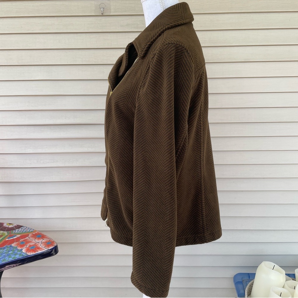 Isaac Mizrahi LIVE Asymmetrical Zip Herringbone Jacket Size L - Picture 4 of 8